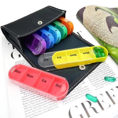 Hot selling  7 day 28 case colored pill box organizer in PU leather bag Weekly Large Travel Pill Organizer 4 Time a Day