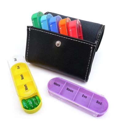 Hot selling  7 day 28 case colored pill box organizer in PU leather bag Weekly Large Travel Pill Organizer 4 Time a Day