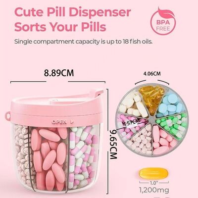 Small Pill Dispenser,with 7 Large Compartments,Portable Pill Bottle Organizer with Wide Opening